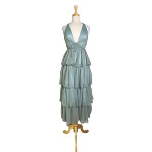 Selfie Leslie Auguste Tiered Frill Midi Dress Sage Green Size S Fairycore